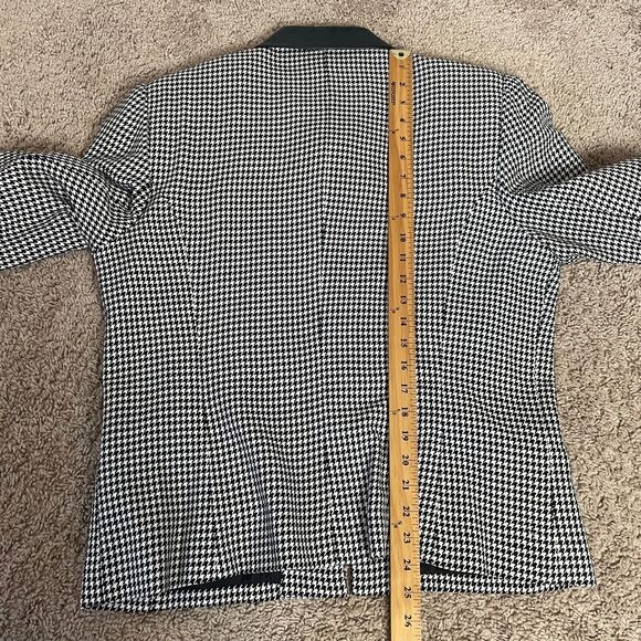 Vintage Jacket Size 14 Black White Houndstooth Full Zip Faux Leather Trim 90s - Picture 13 of 13
